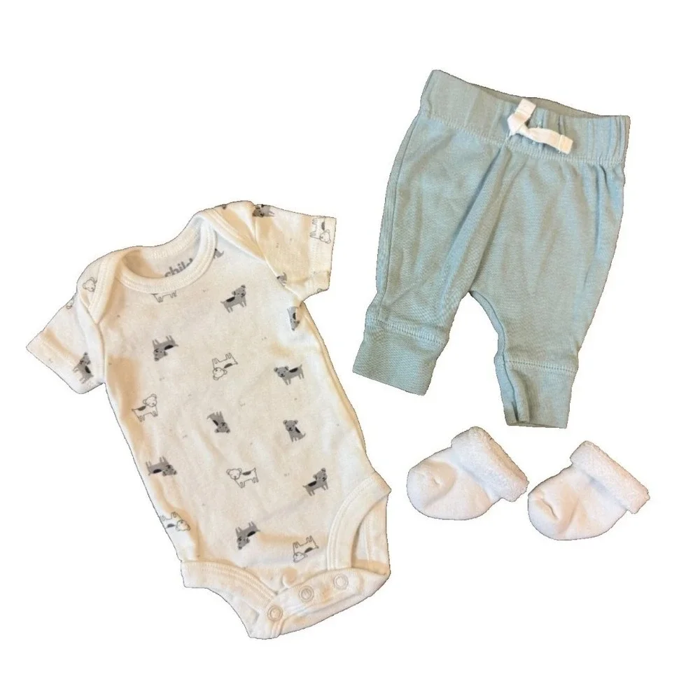 Carters Preemie Baby Boy Dog Outfit Bodysuit Shirt Pants Clothes Reborn Doll - Picture 2 of 8
